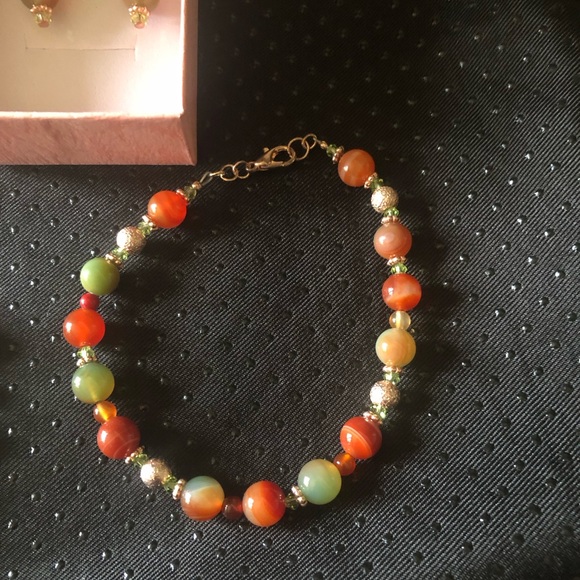Natural Multicolored Agate Bead Necklace Earrings Bracelet 3 p - Picture 4 of 8